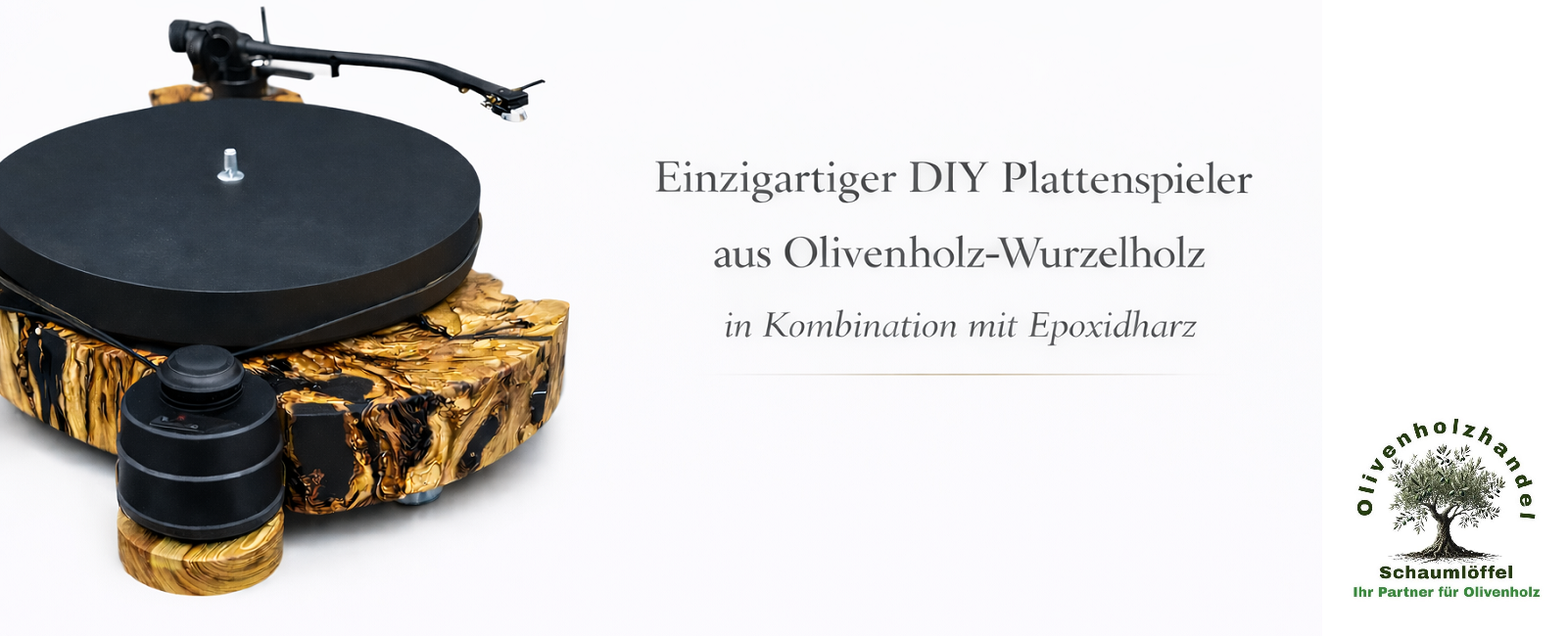 Einzigartiger Plattenspieler aus Olivenholz Wurzelholz mit Epoxidharz – handgefertigtes Unikat Handgefertigter DIY Plattenspieler aus Olivenholz Wurzelholz und Epoxidharz – einzigartiges Designstück
