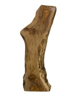 Olivenholz Bohle mit beeindruckender Maserung und natürlichem Rindenanteil, ideal für kreative Projekte.