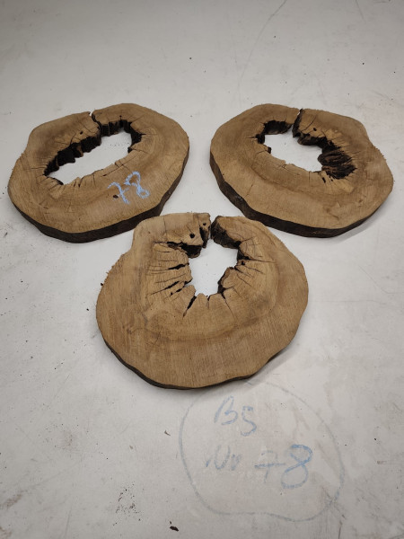 3er Set TROCKENE OLIVENHOLZ BAUMSCHEIBEN mit Loch für Epoxidharz Projekte Nr. 78
