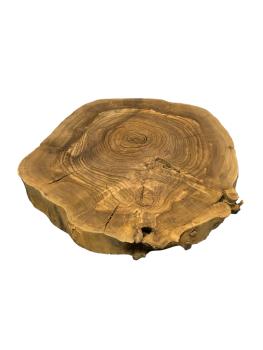 Kammergetrockneter Olivenholzquerschnitt, fast rund, ideal für individuelle Projekte mit dunklerer Farbgebung.Kammergetrockneter Olivenholzquerschnitt, fast rund, ideal für individuelle Projekte mit dunklerer Farbgebung.