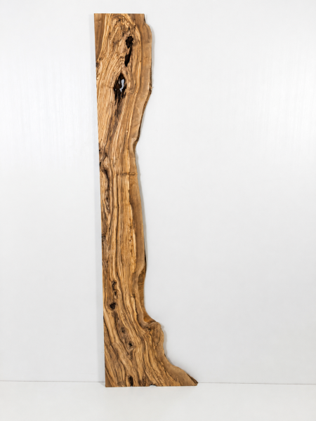 Olivenhoz Thekenplatte für EPOXIDHARZ 199,7 x 18,5–54,5 x 2,9 cm – Trockenes Olivenholz Rohware Halber River - B556