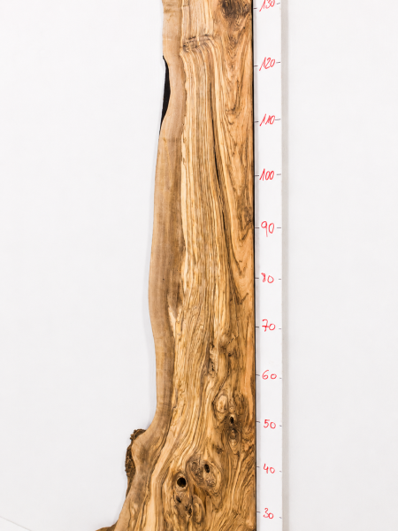 Olivenhoz Thekenplatte für EPOXIDHARZ 199,7 x 18,5–54,5 x 2,9 cm – Trockenes Olivenholz Rohware Halber River - B556