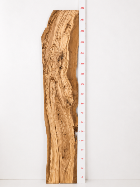 Großes zugeschnittenes Olivenholzbrett 187,5 x 23–34,7 x 3,1 cm – Trockenes Olivenholz Rohware besäumt & rechtwinklig - B625