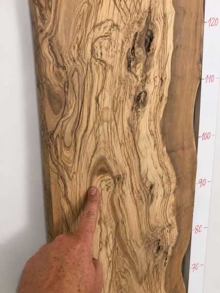 Großes zugeschnittenes Olivenholzbrett 187,5 x 23–34,7 x 3,1 cm – Trockenes Olivenholz Rohware besäumt & rechtwinklig - B625
