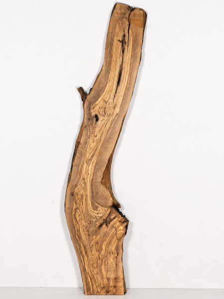 Olivenholzbohle 207,5–213 x 24–64 x 4 cm – Trockenes Olivenholz Rohware Baumoptik - B643