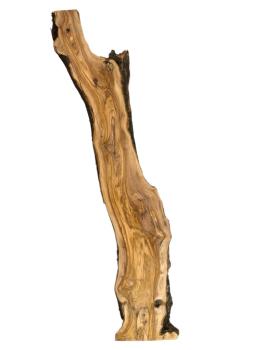 Charaktervolle, dicke Olivenholz Bohle mit wilder Maserung – ideal für kreative Projekte und individuelle Holzarbeiten.