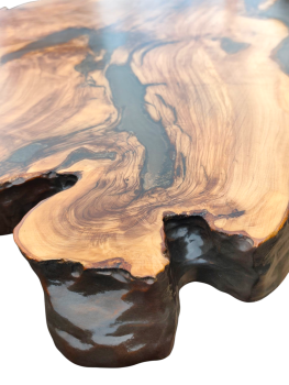 Einzigartiger Tisch mit gespiegeltem Olivenholz 210x70x5,5 cm eine selten schöne Handwerkskunst