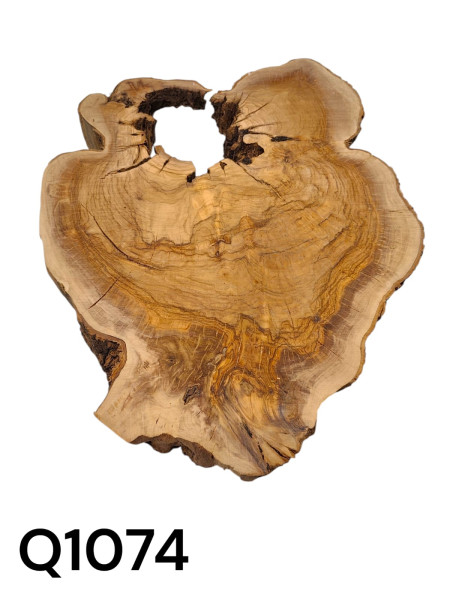 TROCKENE Olivenholz Baumscheibe mit halboffenen Loch - für Epoxidharz Q1074