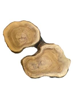 Ausgefallener Doppelquerschnitt eines Olivenbaumes, ideal für kreative Projekte und die Verarbeitung mit Epoxidharz.