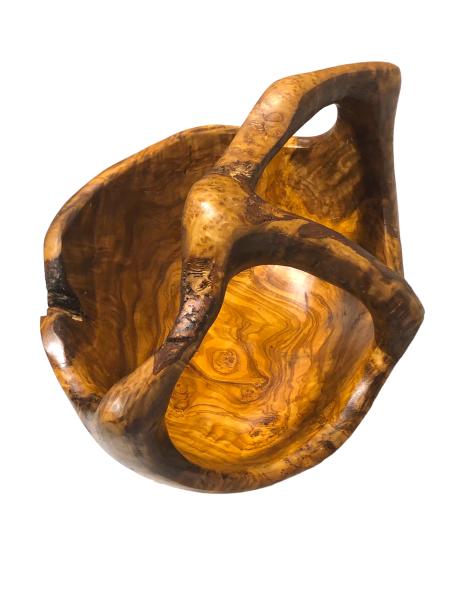 Handgeschnitzter Olivenholz Korb – Starke Maserung und hoher Kernanteil Ein schöner Korb für Ihre Küche oder Ihr Esszimmer.