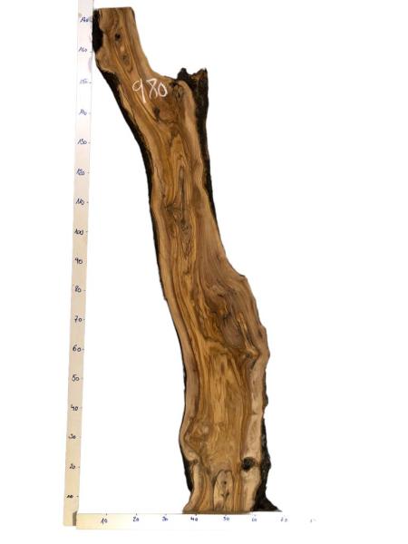 Charaktervolle, dicke Olivenholz Bohle mit wilder Maserung – ideal für kreative Projekte und individuelle Holzarbeiten.
