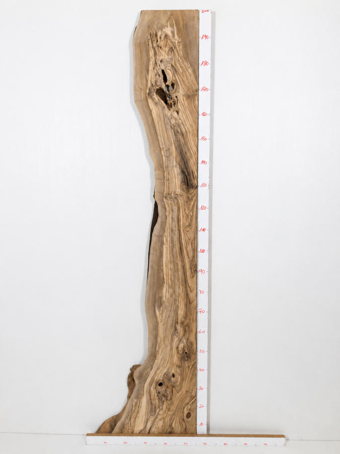Olivenhoz Thekenplatte für EPOXIDHARZ 199,7 x 18,5–54,5 x 2,9 cm – Trockenes Olivenholz Rohware Halber River - B556