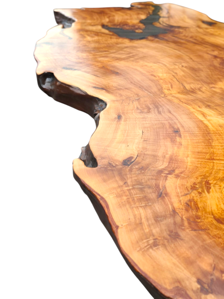 Einzigartiger Tisch mit gespiegeltem Olivenholz 210x70x5,5 cm eine selten schöne Handwerkskunst
