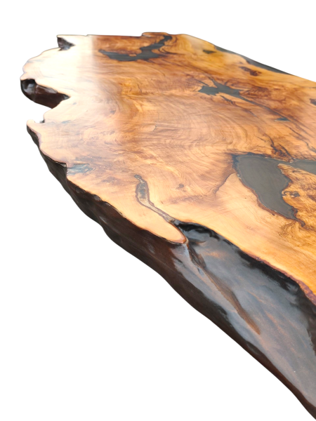 Einzigartiger Tisch mit gespiegeltem Olivenholz 210x70x5,5 cm eine selten schöne Handwerkskunst