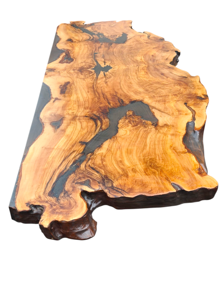 Einzigartiger Tisch mit gespiegeltem Olivenholz 210x70x5,5 cm eine selten schöne Handwerkskunst