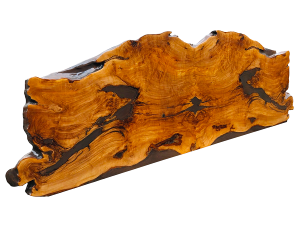 Einzigartiger Tisch mit gespiegeltem Olivenholz 210x70x5,5 cm eine selten schöne Handwerkskunst