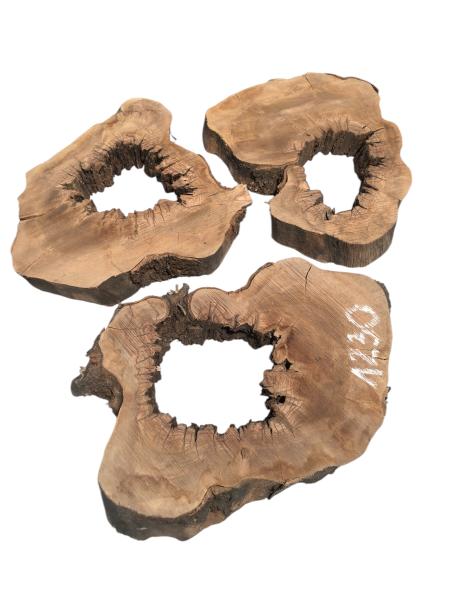 Set aus 3 urigen Olivenbaum-Baumscheiben mit Loch – Ideal für Epoxidharz-Projekte & kreative Gestaltung 1230