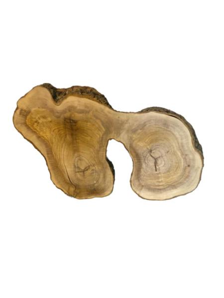 Ausgefallener Doppelquerschnitt eines Olivenbaumes, ideal für kreative Projekte und die Verarbeitung mit Epoxidharz.